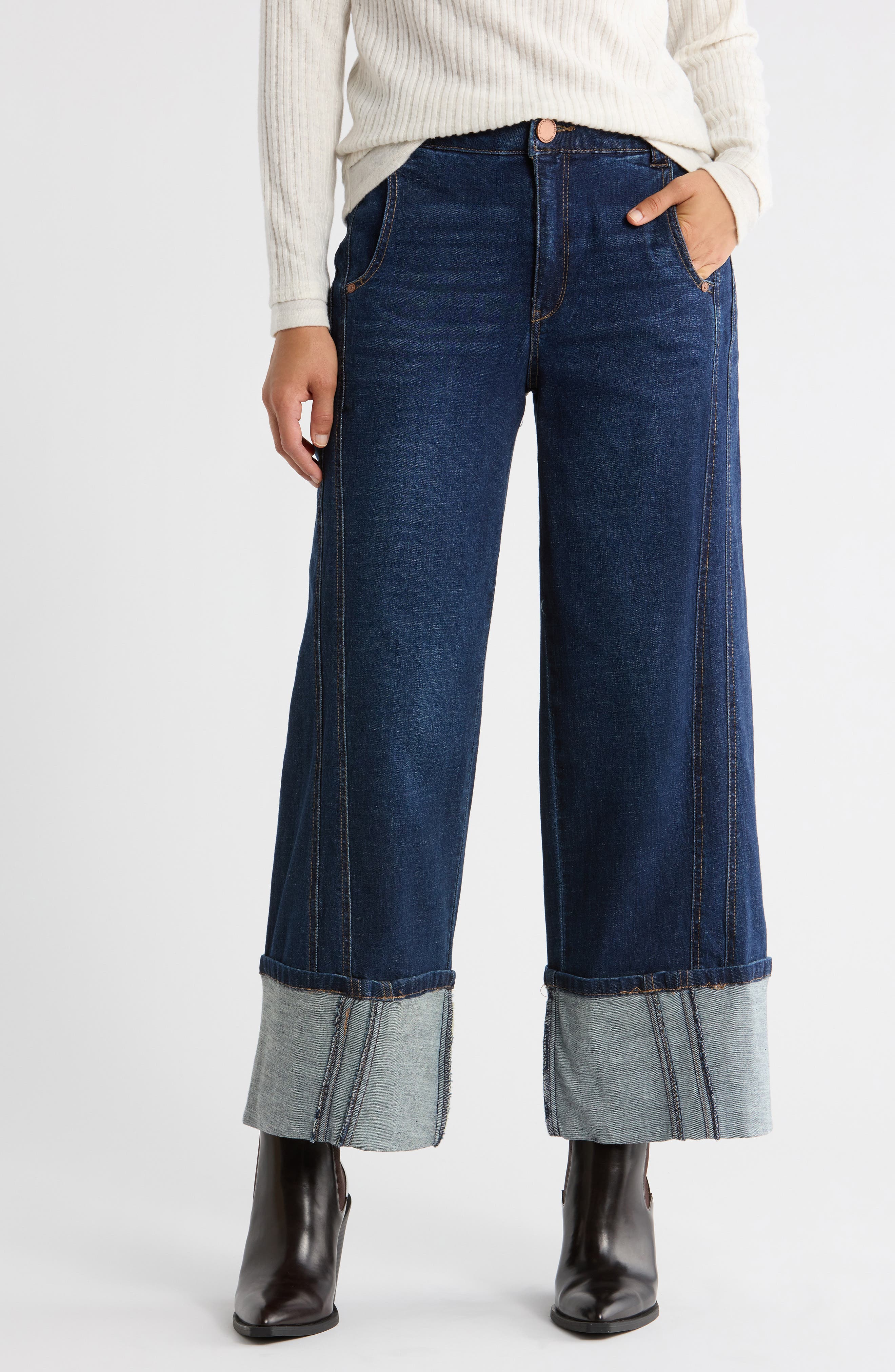 Cuffed Crop Wide Leg Jeans