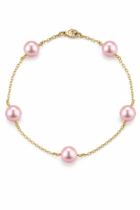 14K Gold Pink Freshwater Pearl Tincup Bracelet