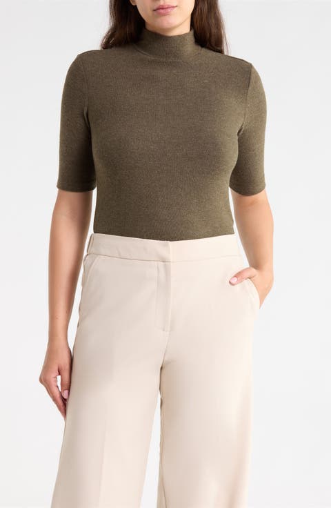 Mock Neck Elbow Sleeve Top