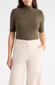 Elie Tahari Mock Neck Elbow Sleeve Top