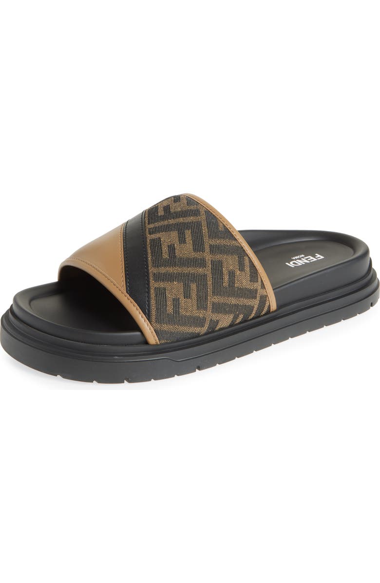 Fendi Diagonal Slide Sandal, Main, color, Sand.ner.tabacc.nero