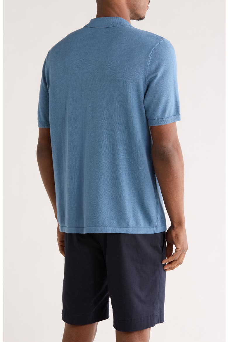 Honeycomb Short Sleeve Cotton Piqué Button-Up Shirt, Alternate, color, COPEN BLUE