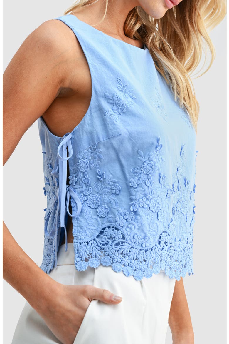 Eyelet Embroidered Side Tie Cotton Tank, Alternate, color, PERIWINKLE