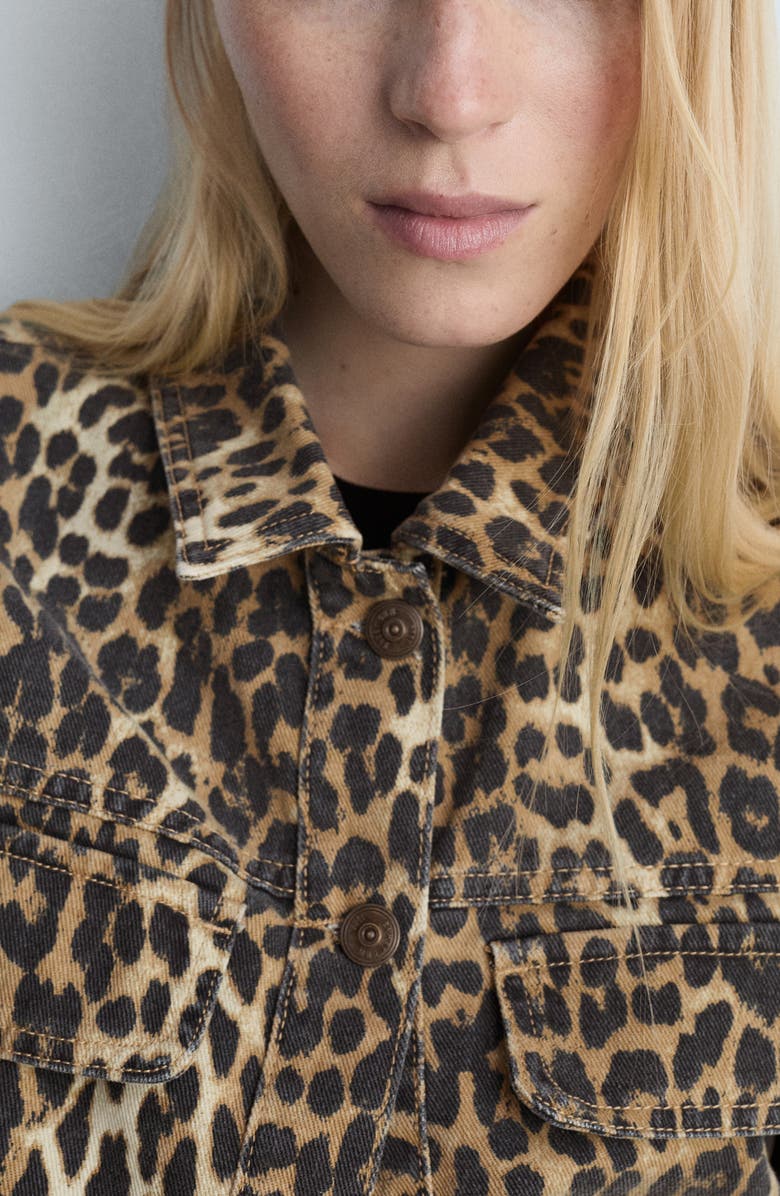 MANGO Leopard Print Denim Trucker Jacket, Alternate, color, 