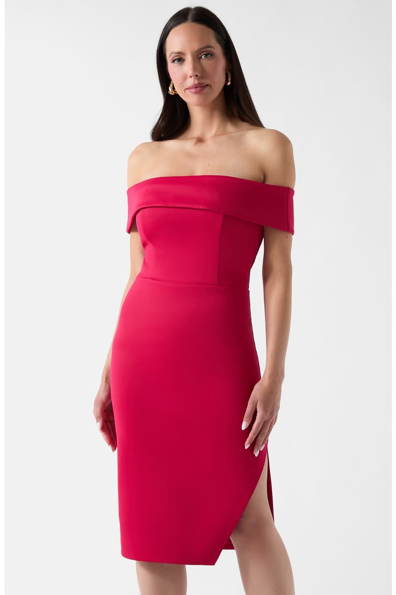Andrea Off the Shoulder Scuba Dress, Alternate, color, CHERRY PASSION