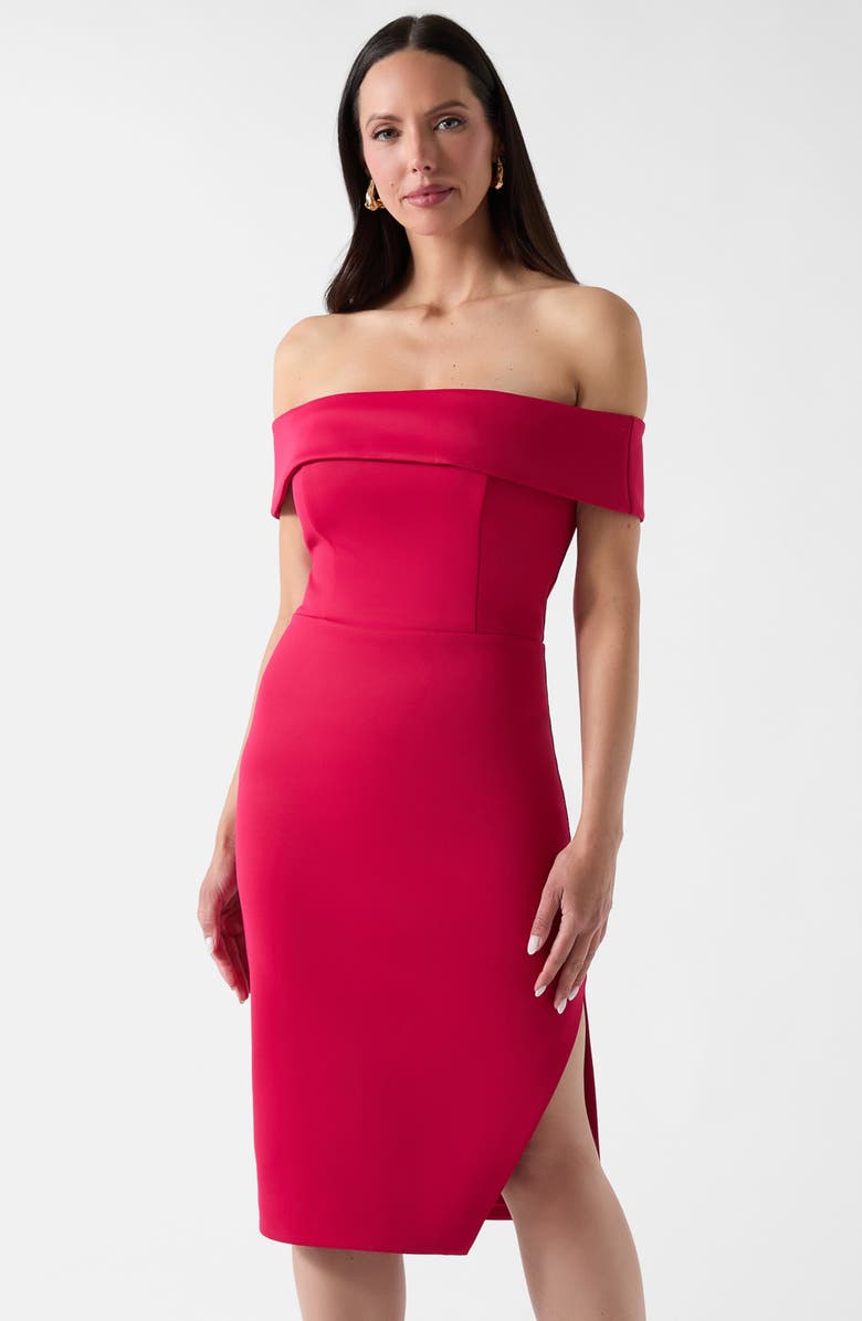 Marciano Andrea Off the Shoulder Scuba Dress, Alternate, color, Cherry Passion