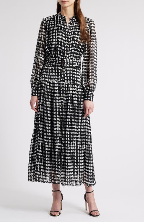Shop Elie Tahari The Rue Dot Print Long Sleeve Dress In Noir/sky White