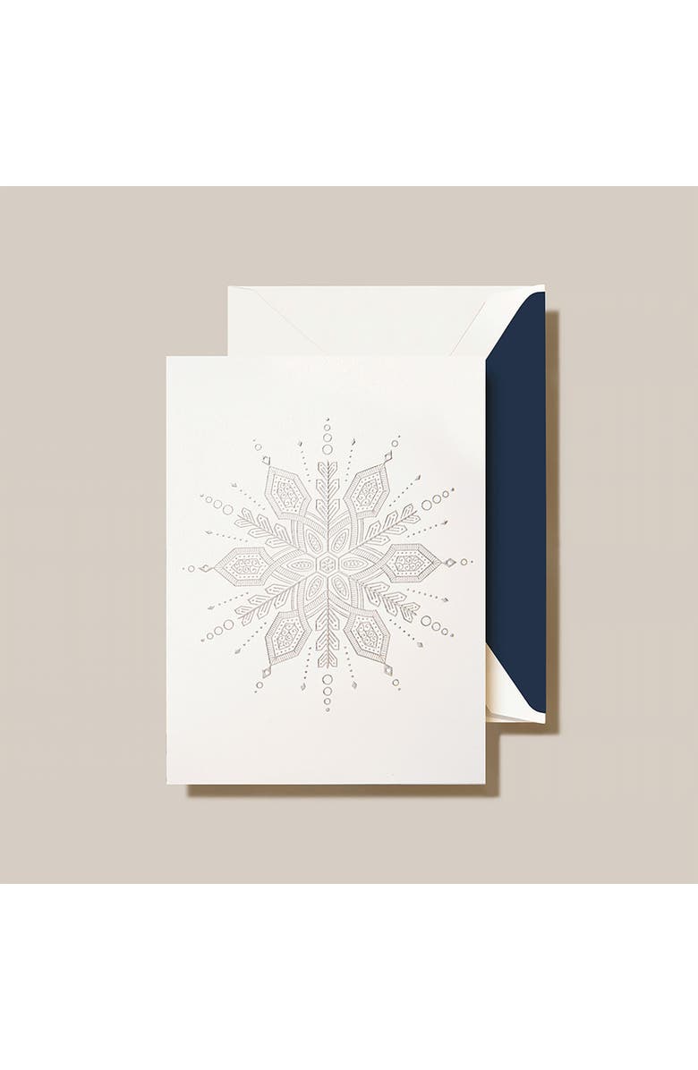 Crane Set of 10 Silver Snowflake Greeting Cards, Alternate, color, Ivory