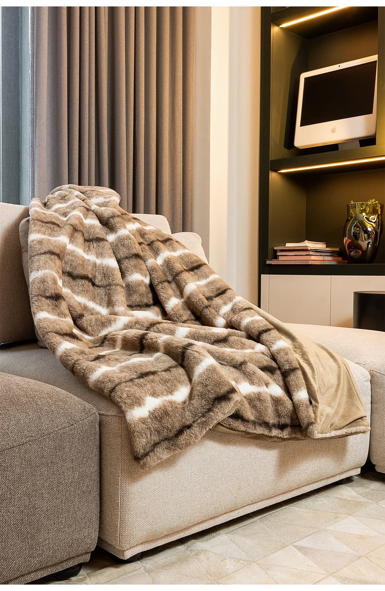 LUXE Faux Fur Throw - 50" x 60" - Beige Rabbit, Alternate, color, Dayton Beige Rabbit