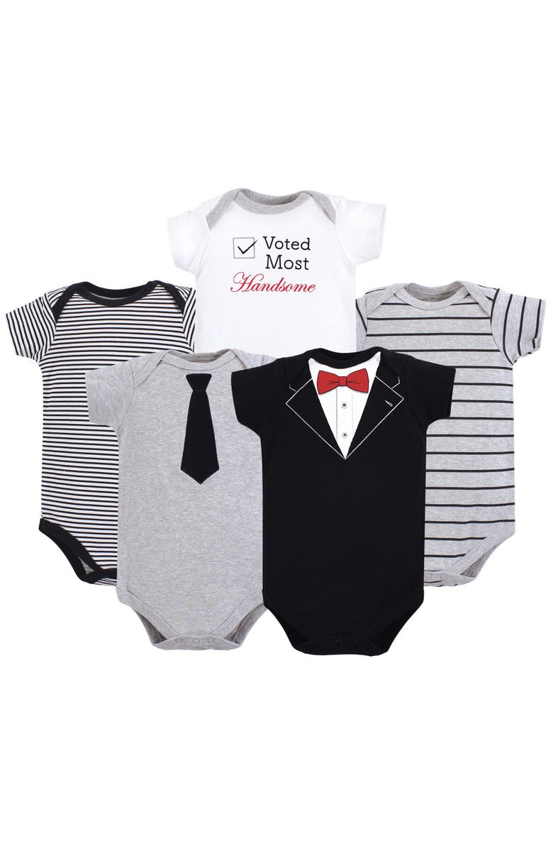 Little Treasure 5Pk Bodysuits, Main, color, Tuxedo