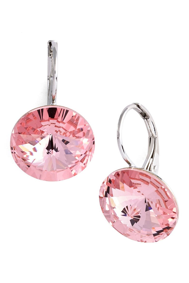 'Celeste' Round Crystal Drop Earrings, Main, color, LIGHT ROSE/ SILVER