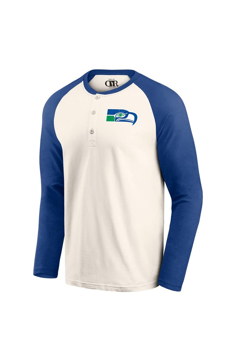 Darius Rucker Collection by Fanatics Men's Darius Rucker Collection by Fanatics Cream/Royal Seattle Seahawks Raglan Henley Long Sleeve T-Shirt, Alternate, color, Cream