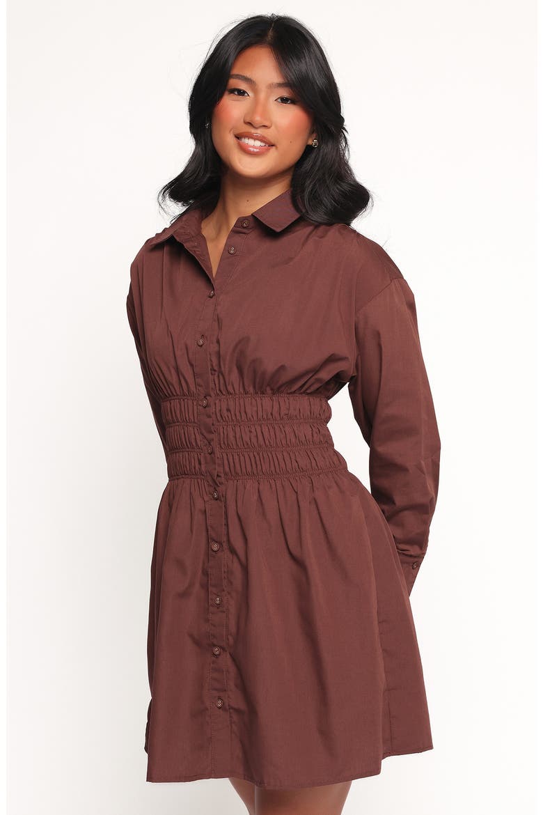 Wallace Long Sleeve Mini Shirtdress, Alternate, color, CHOCOLATE