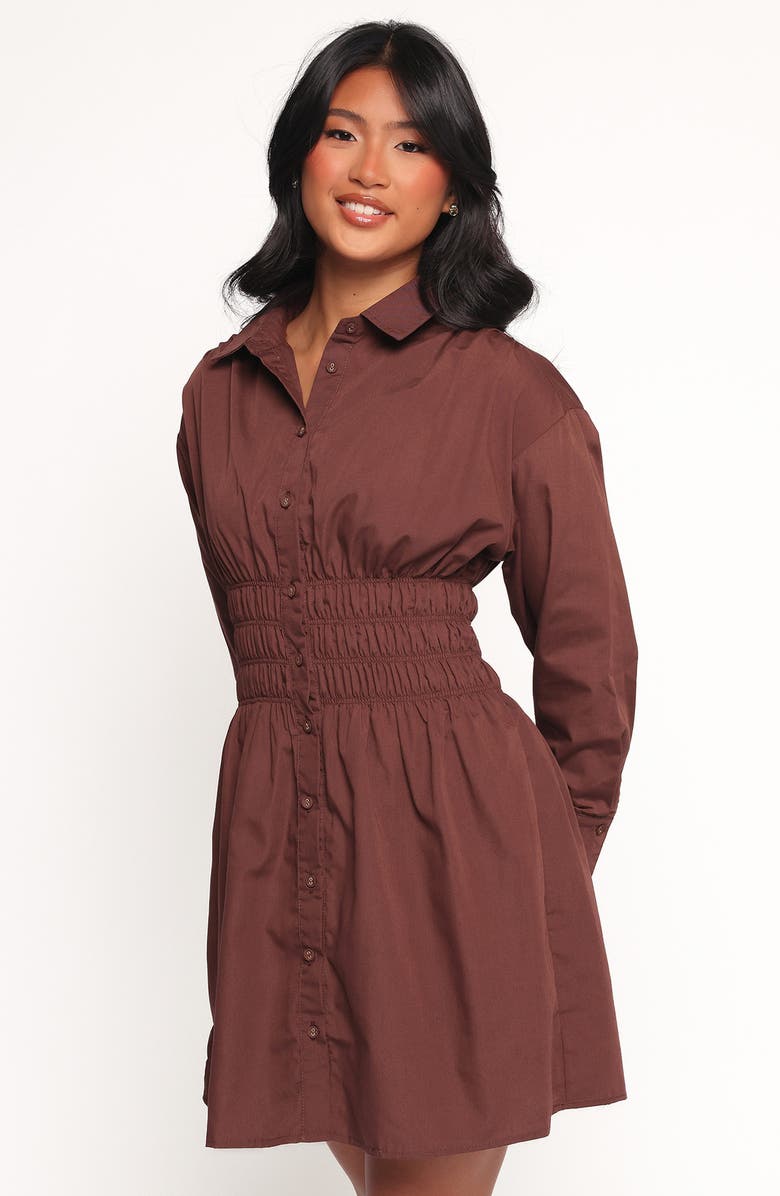 Petal & Pup Wallace Long Sleeve Mini Shirtdress, Alternate, color, Chocolate