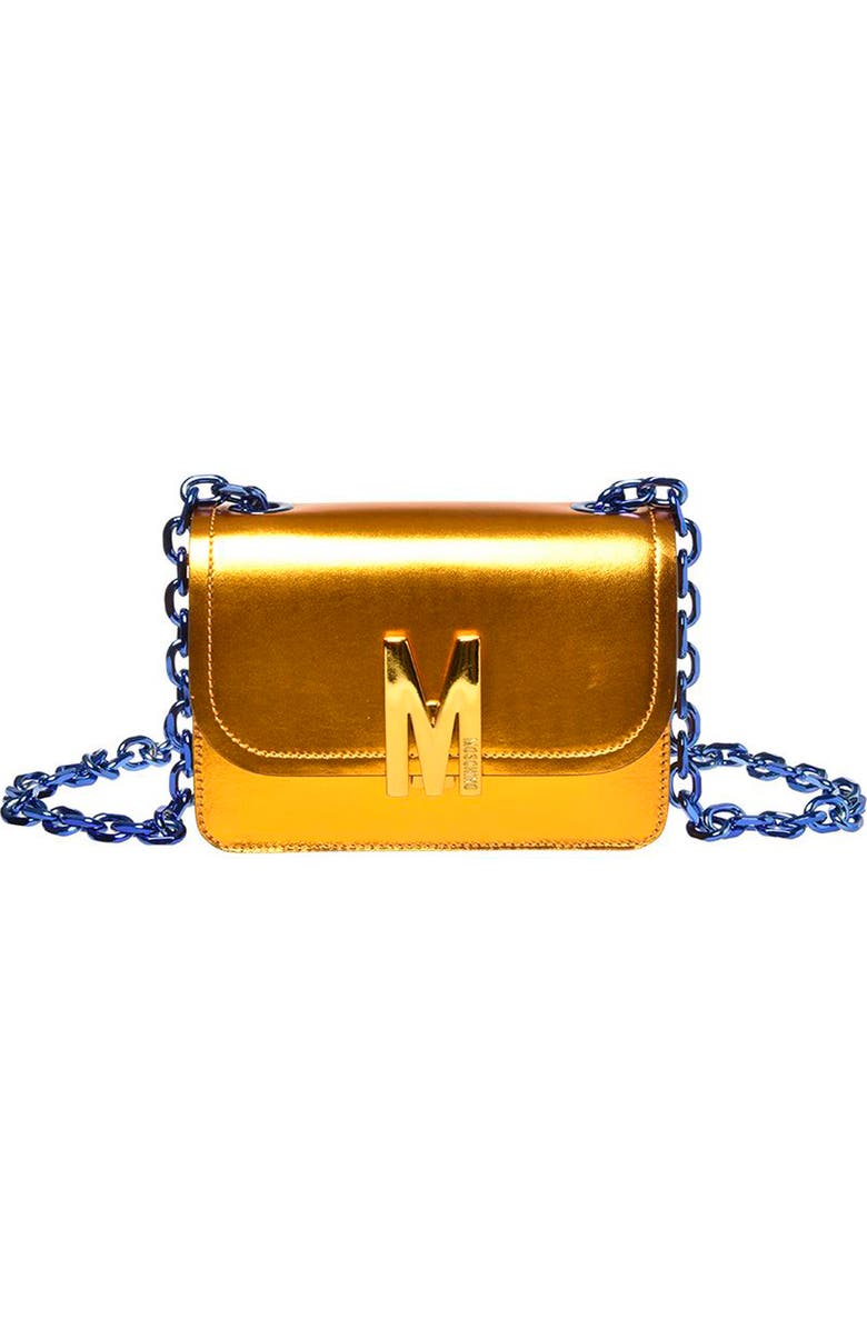 Moschino M Metallic Leather Shoulder Bag, Main, color,