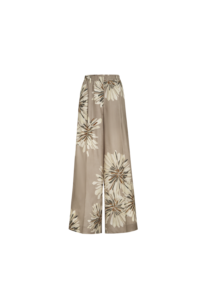 Bloom print pongee trousers, Alternate, color, Khaki