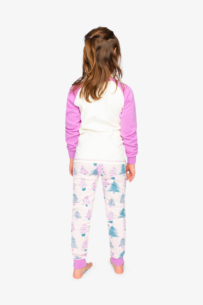 Tree Organic Cotton Top Pants Two Piece Pajama Set, Alternate, color, Pink Printed with Trees