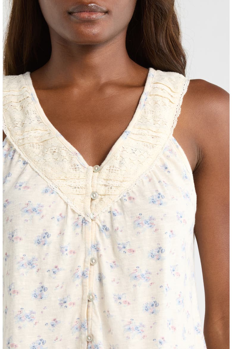 Lace Trim Sleeveless Cotton Blend Top, Alternate, color, CREAM FLORAL