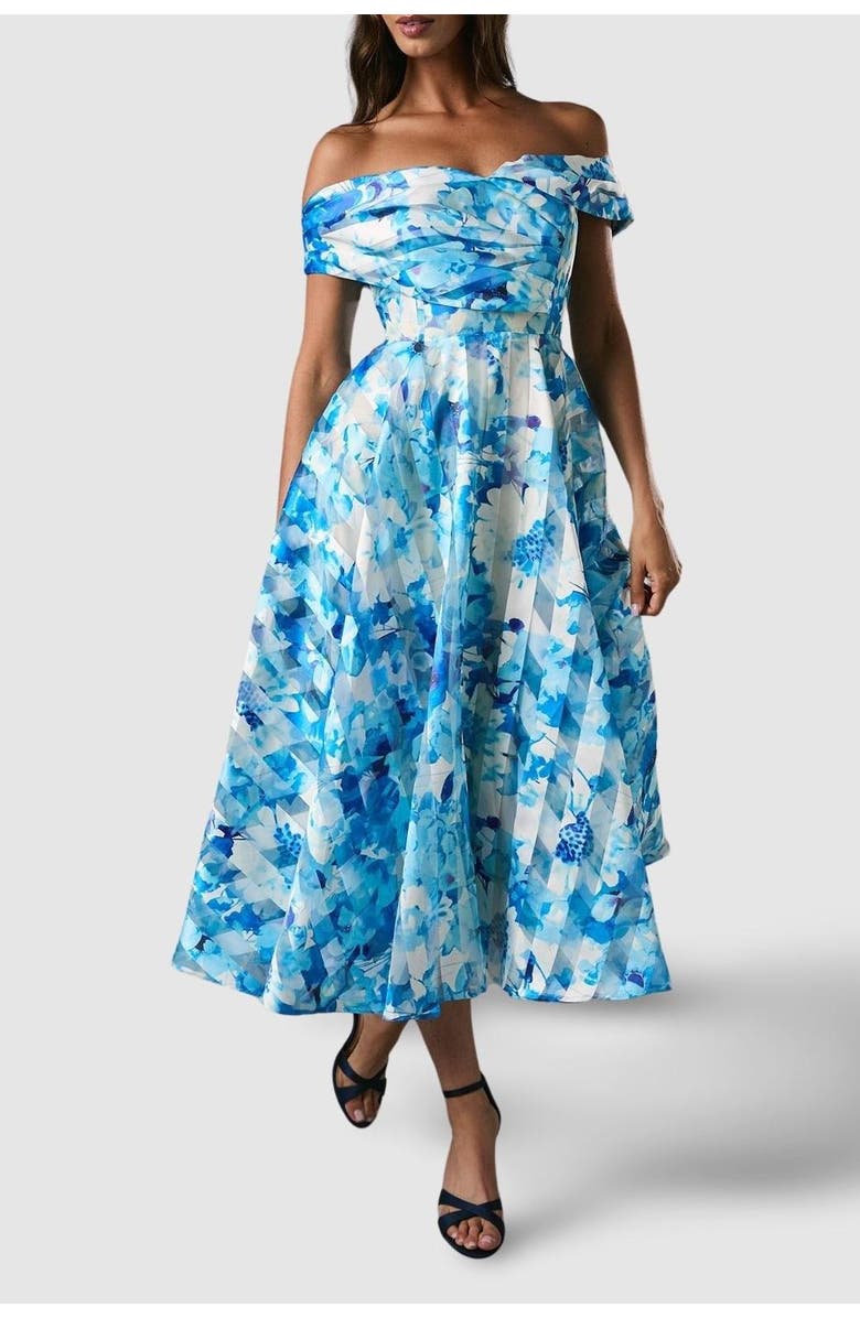 Coast Off-Shoulder Floral Statement Midi Dress, Alternate, color, Blue
