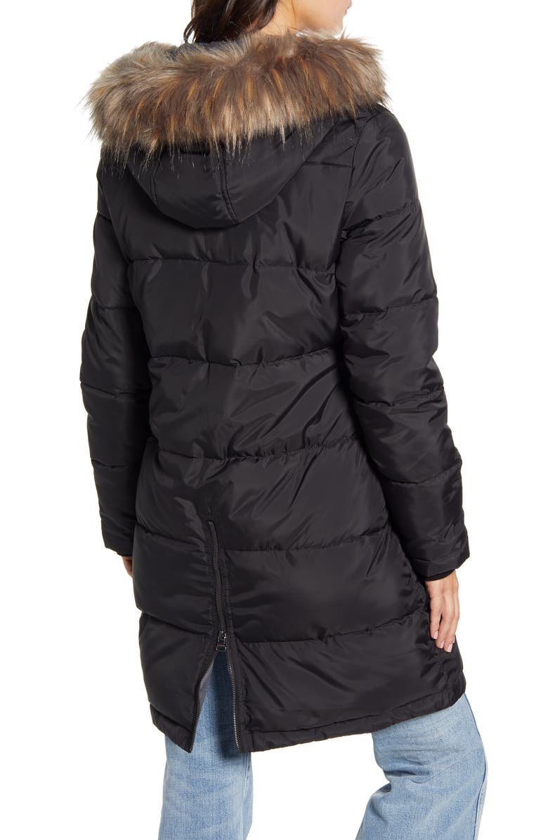 Maralyn & Me Faux Fur Trim Longline Puffer Jacket, Alternate, color,