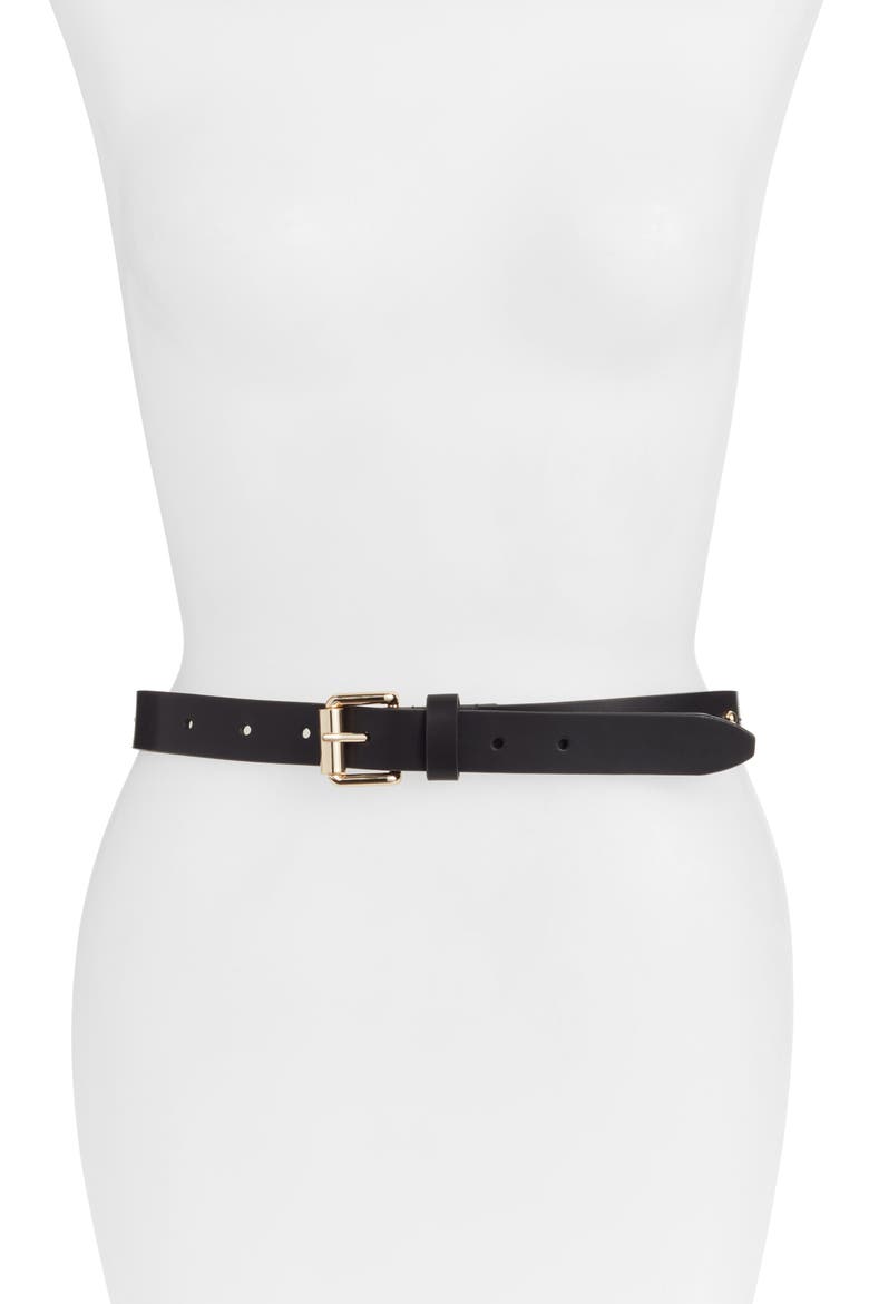 Dome Stud Leather Belt, Main, color, BLACK