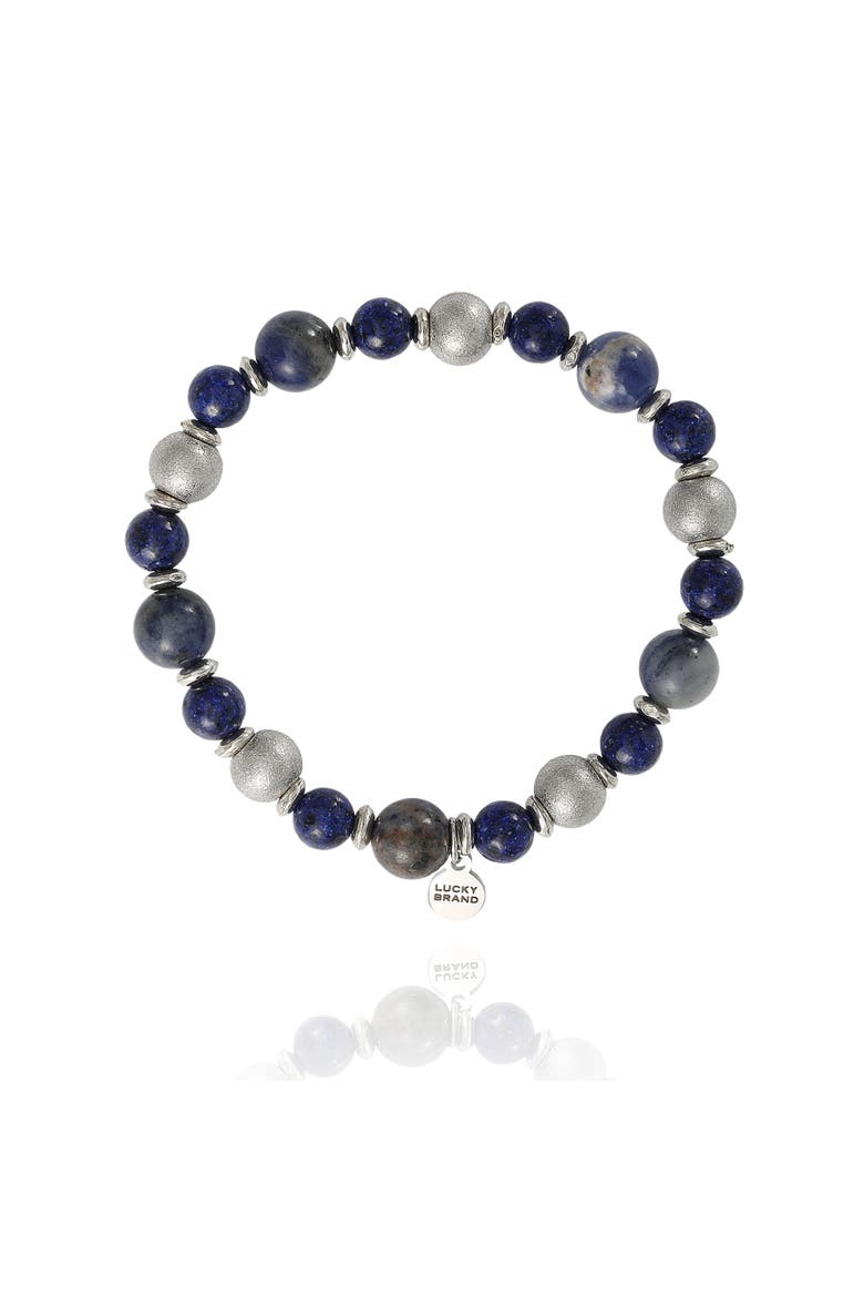 Men's Sodalite & Silver-Tone Beaded Stretch Bracelet, Main, color, Blue