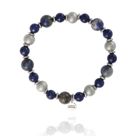 Men's Sodalite & Silver-Tone Beaded Stretch Bracelet