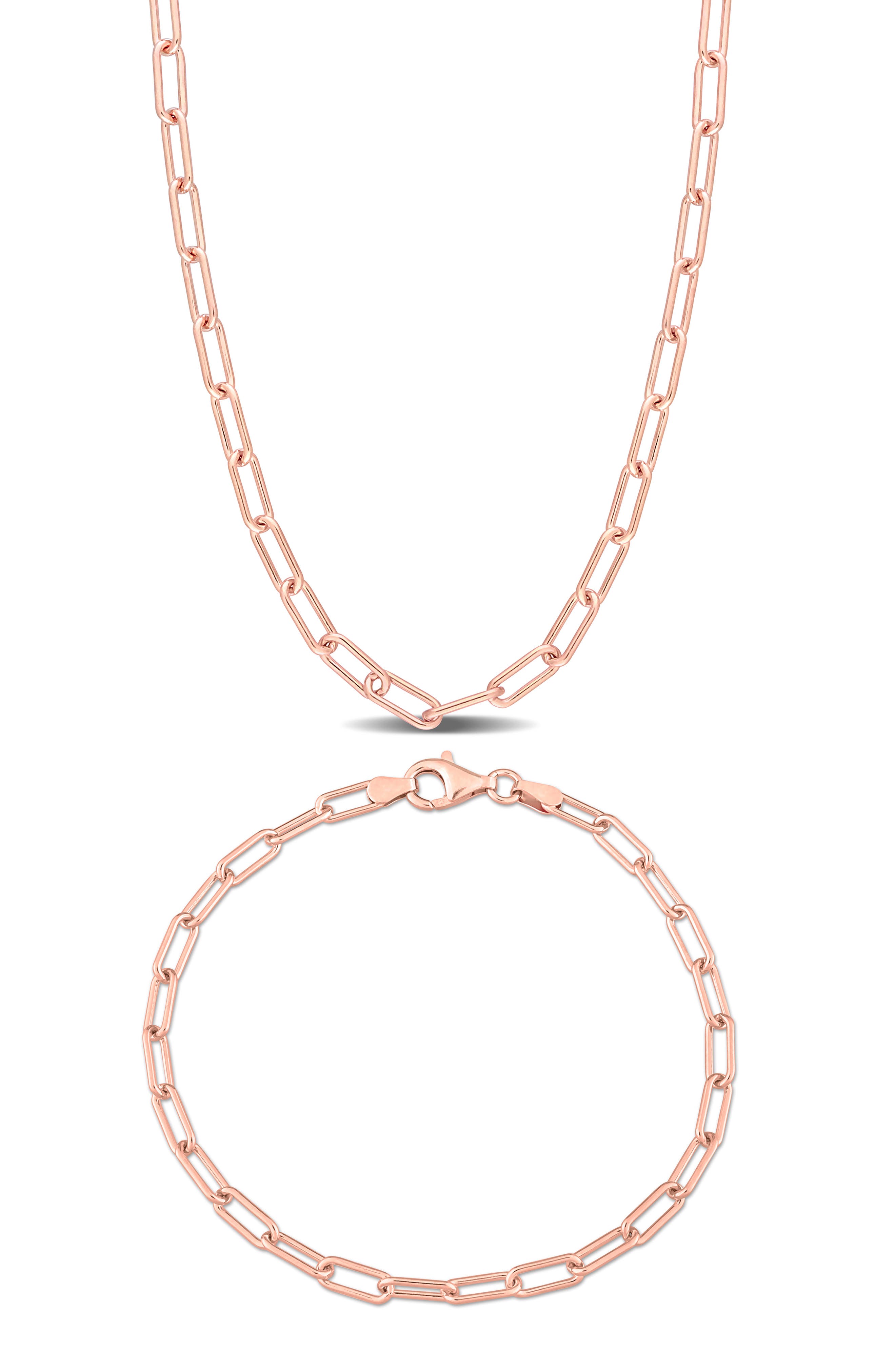 Polished Paper Clip Chain Necklace & Bracelet Set, 3.5mm