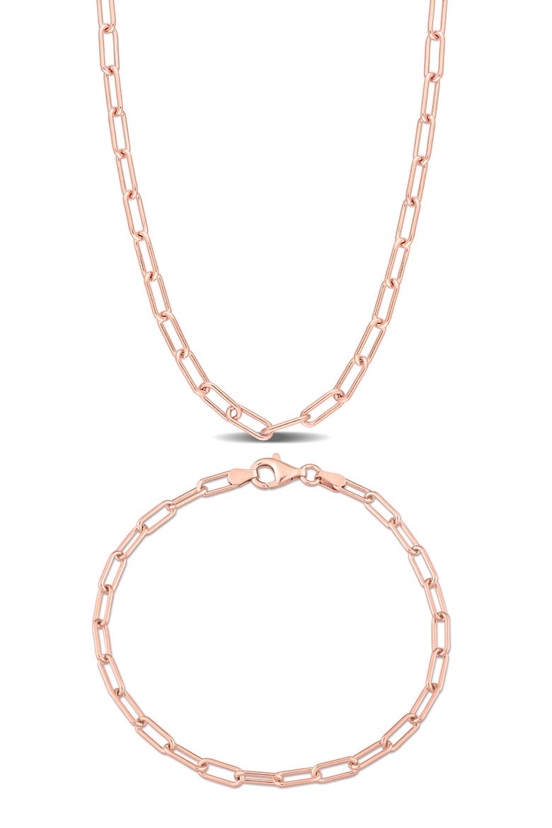 Polished Paper Clip Chain Necklace & Bracelet Set, 3.5mm, Main, color, ROSE