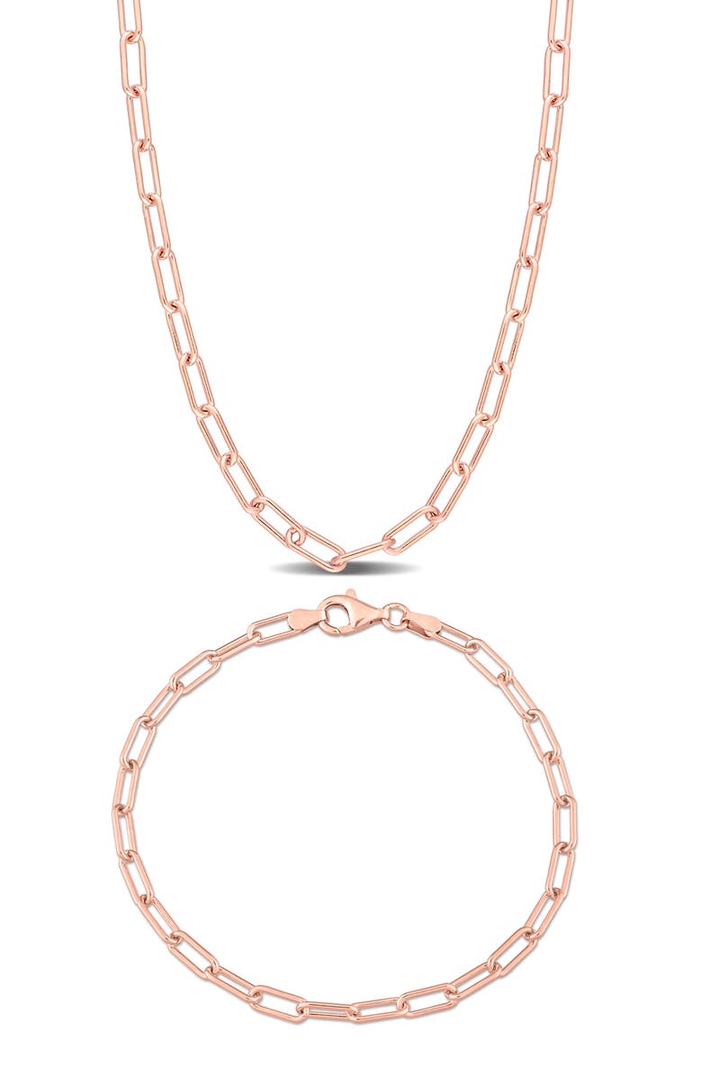 DELMAR Polished Paper Clip Chain Necklace & Bracelet Set, 3.5mm, Main, color,