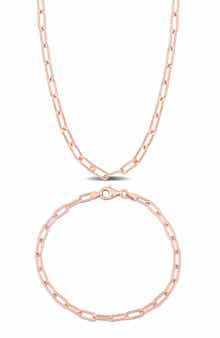 Polished Paper Clip Chain Necklace & Bracelet Set, 3.5mm