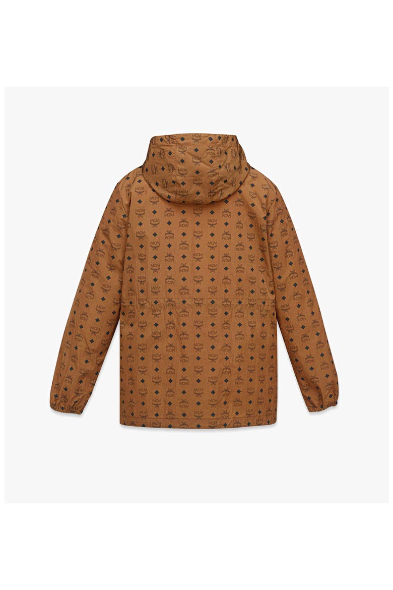 Monogram Print Hooded Windbreaker in Recycled Nylon, Alternate, color, Cognac