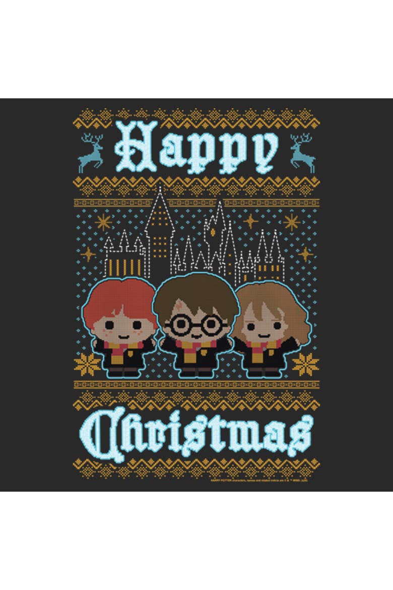 Women's Harry Potter Happy Christmas Ugly Sweater Print  Graphic T-Shirt, Alternate, color, Black