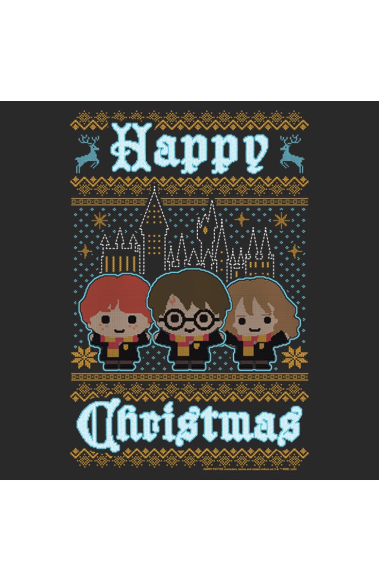 HARRY POTTER Women's Harry Potter Happy Christmas Ugly Sweater Print  Graphic T-Shirt, Alternate, color, Black