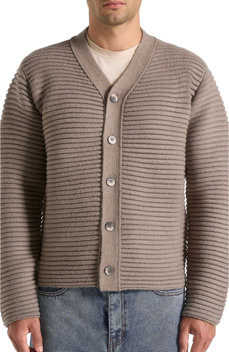 Manière De Voir Anton Ribbed Knit Cardigan, Alternate, color, Taupe