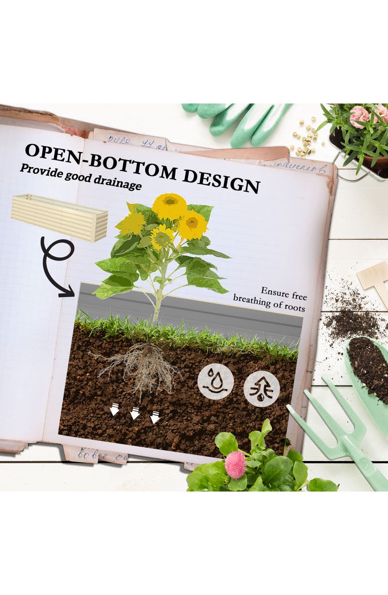 Outsunny Raised Kit, Metal Elevated with Safety, Large Raised Bed Garden Bed, Alternate, color, Cream White