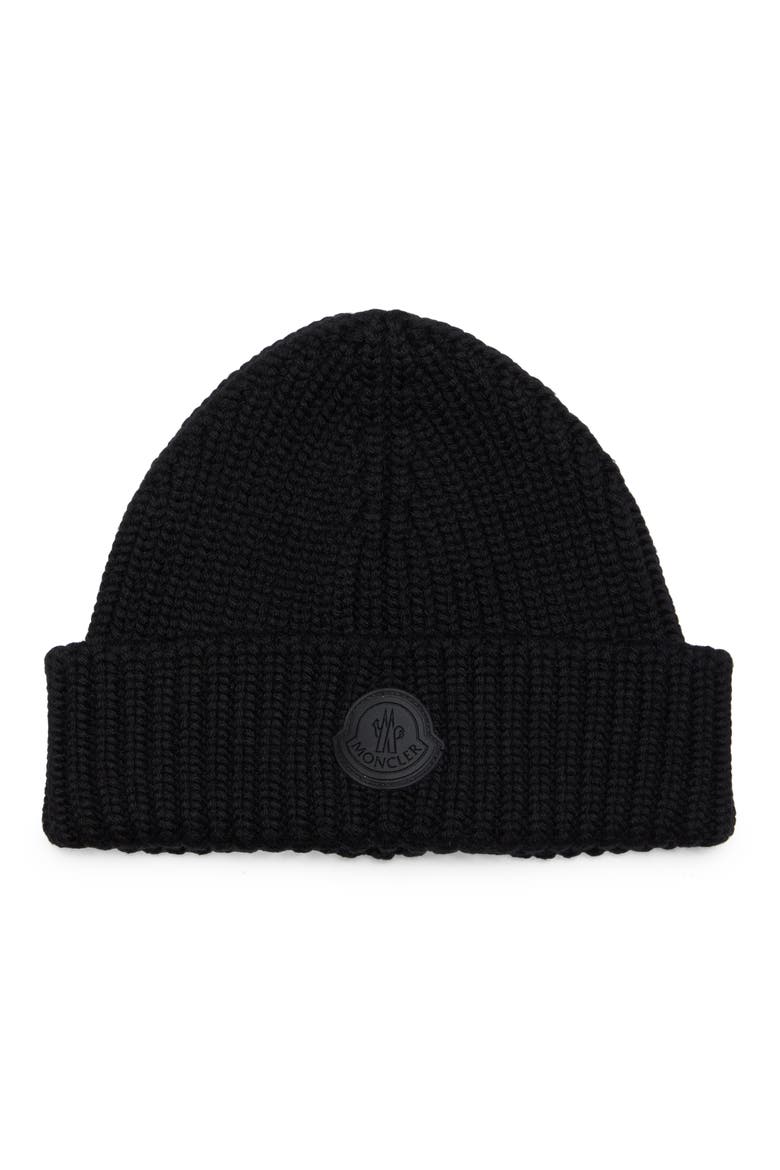Logo Rib Virgin Wool Beanie, Main, color, BLACK