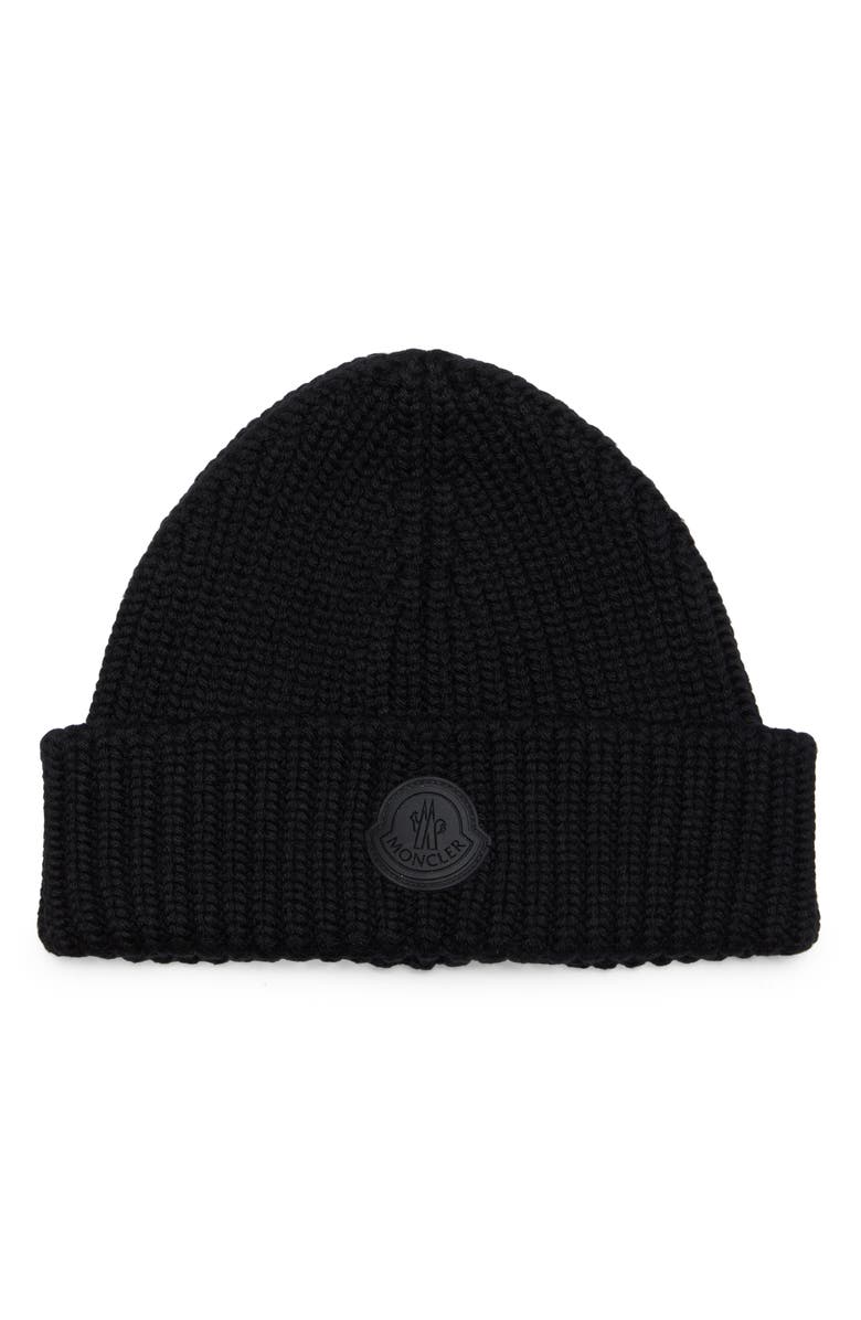 Moncler Logo Rib Virgin Wool Beanie, Main, color, 