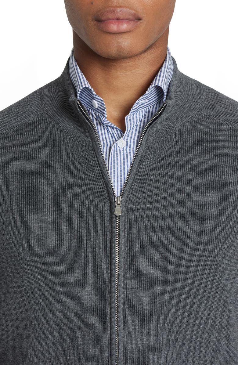 Jack Victor Murray Organic Cotton & Silk Zip Cardigan, Alternate, color, Charcoal