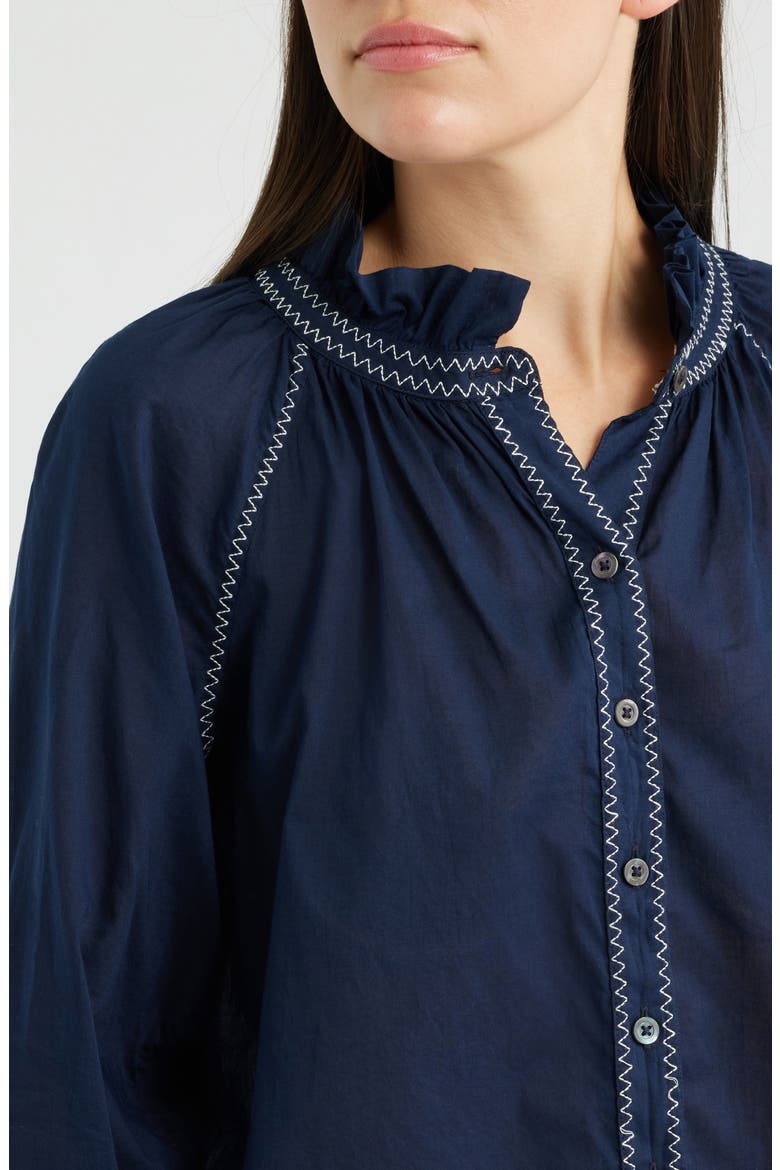 Zigzag Stitch Crinkle Cotton Button-Up Shirt, Alternate, color, DARK INDIGO
