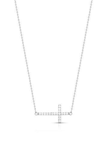 Glaze Jewelry Sterling Silver Sideways Cross Necklace In White