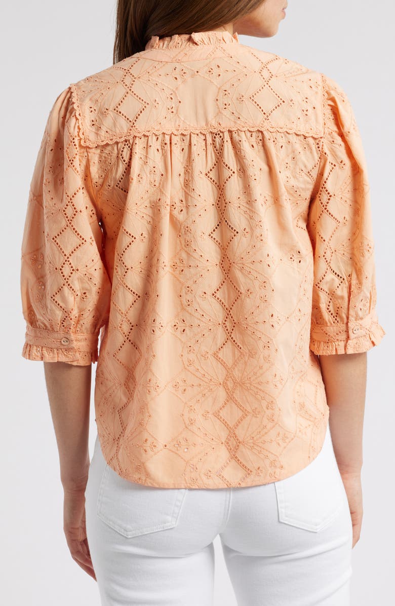 Wit & Wisdom Embroidered Eyelet Button-Up Shirt, Alternate, color, Peach Fuzz