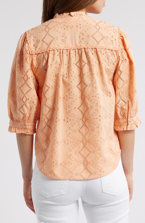 Wit & Wisdom Embroidered Eyelet Button-up Shirt In Peach Fuzz