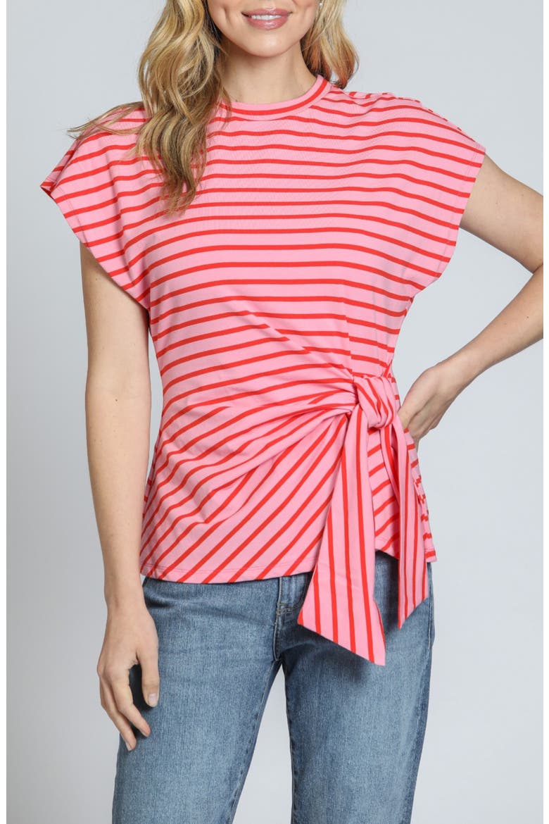Stripe Side Tie T-Shirt, Main, color, PINK/ORANGE