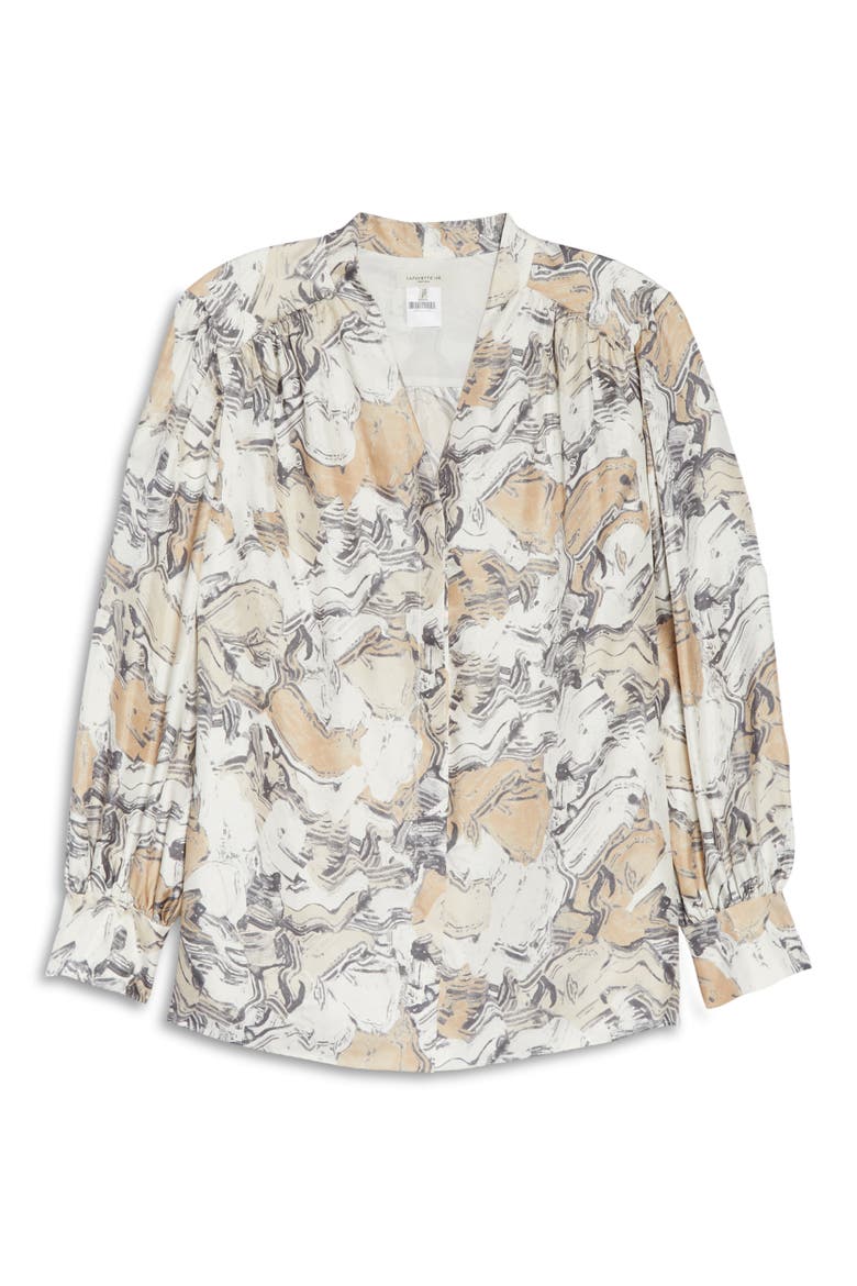 Clementine Abstract Silk Blouse, Alternate, color, LATTE MULTI