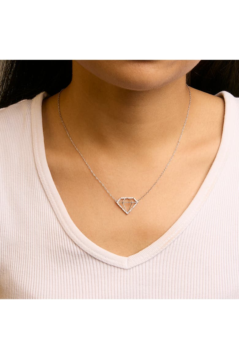 Silver 1/7 Cttw Lab Grown Diamond Diamond Shaped Pendant Necklace, Alternate, color, White