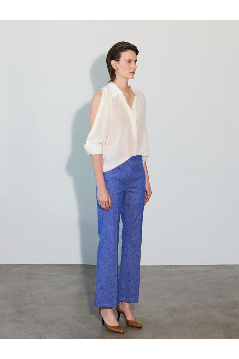 Lola DENIM Stretch Crepe Cropped Flare Trouser, Alternate, color, Blue