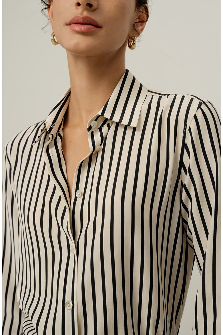 Women's Striped Silk Shirt, Alternate, color, Ink Stripe