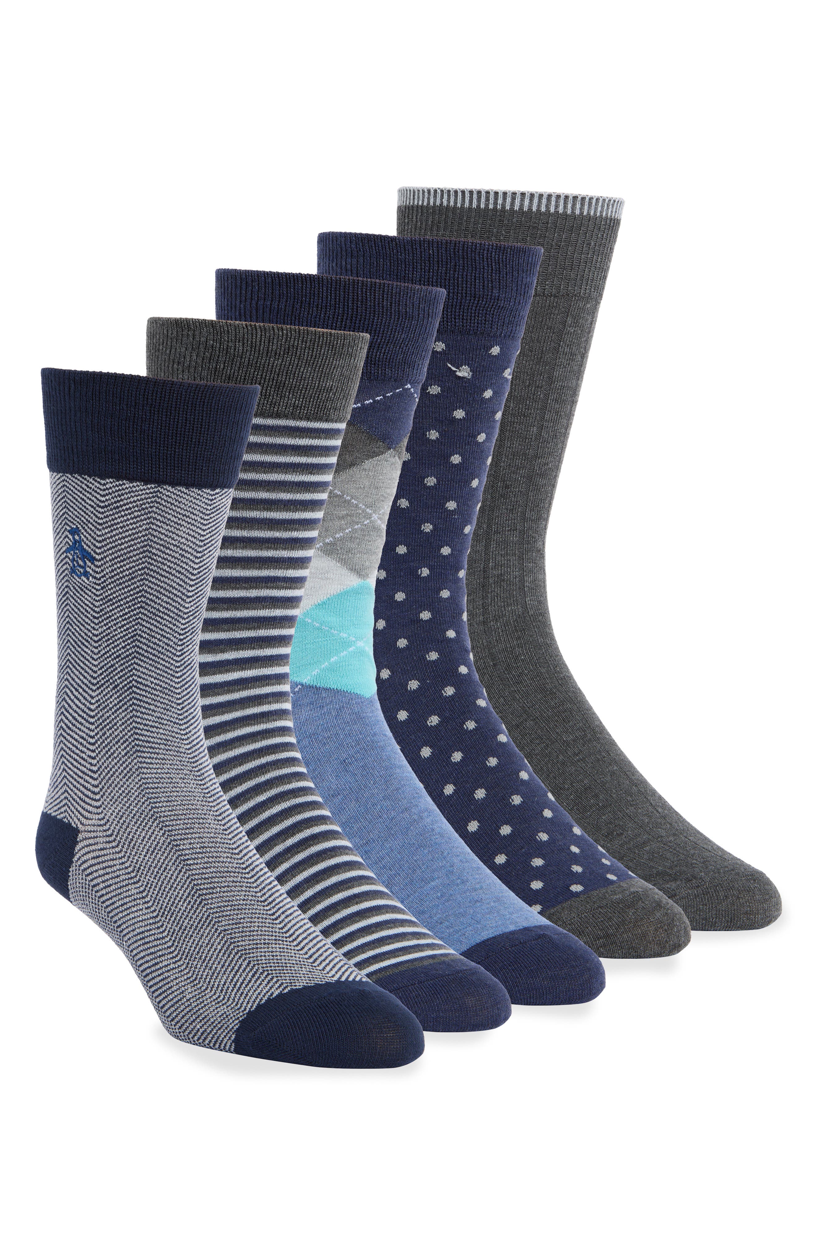 Original Penguin Wrigley Pack of 5 Assorted Crew Socks