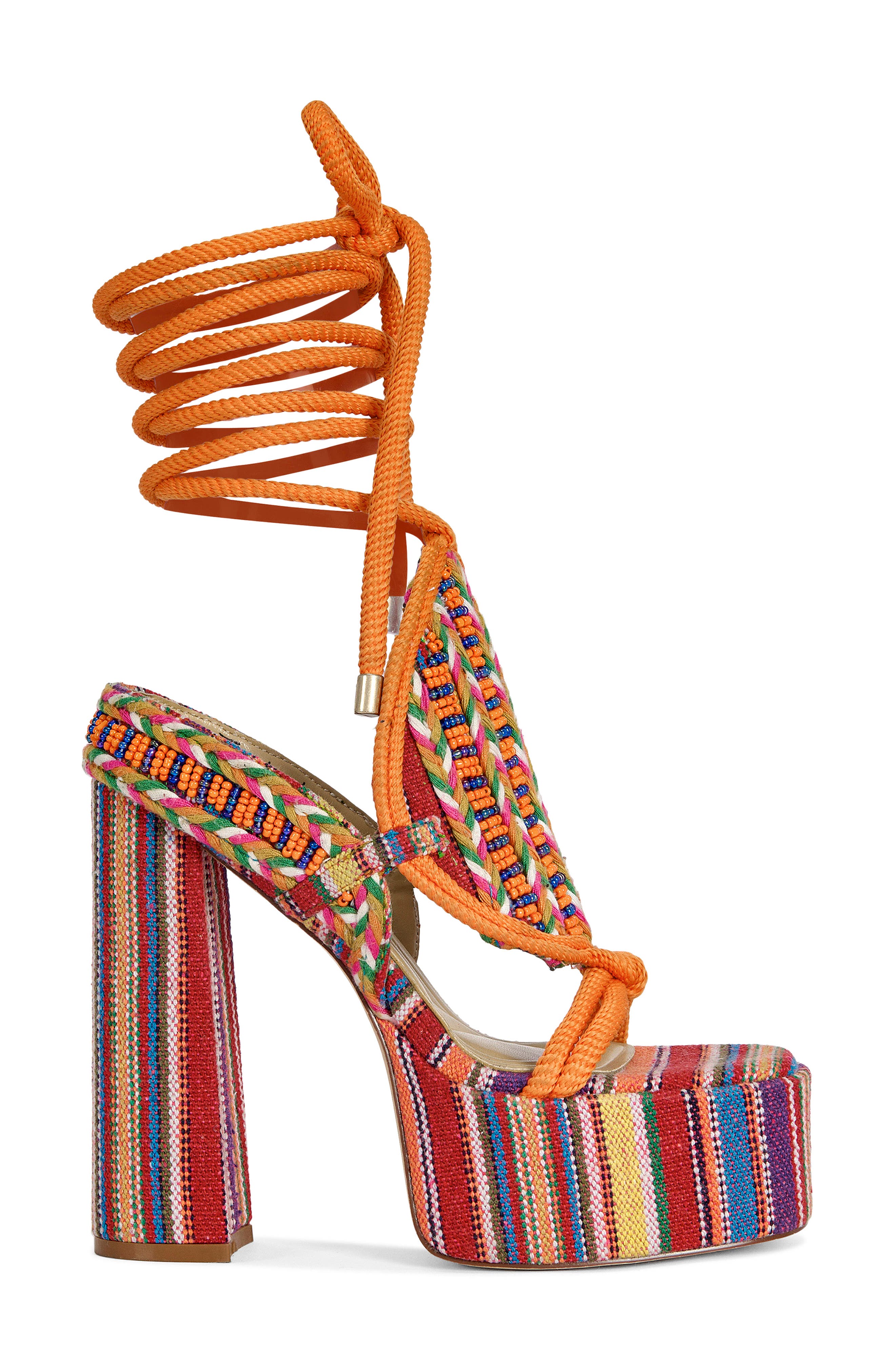 AZALEA WANG Kalina Platform Ankle Tie Sandal, Alternate, color, Multi